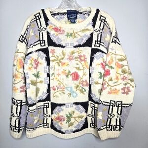 Vintage Chunky Knit Floral Cottagecore Shabby Chic Sweater Hand Knit Size small